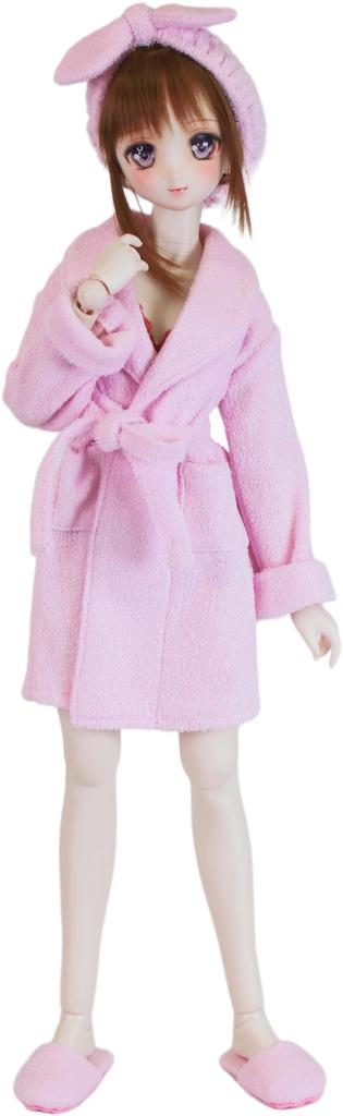 [Petite Marie] 13 DD DDdy Compatible Bathrobe, Slippers, Hair Band 3-piece Set Pink Nightgown Loungewear After Bath Gown Pajamas 60cm Doll (S-L Bust)