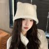 Bear Hat Female Plush Cute Winter Warm Bucket Hat Big Head Circumference Showing Face Small Bucket Hat Tide