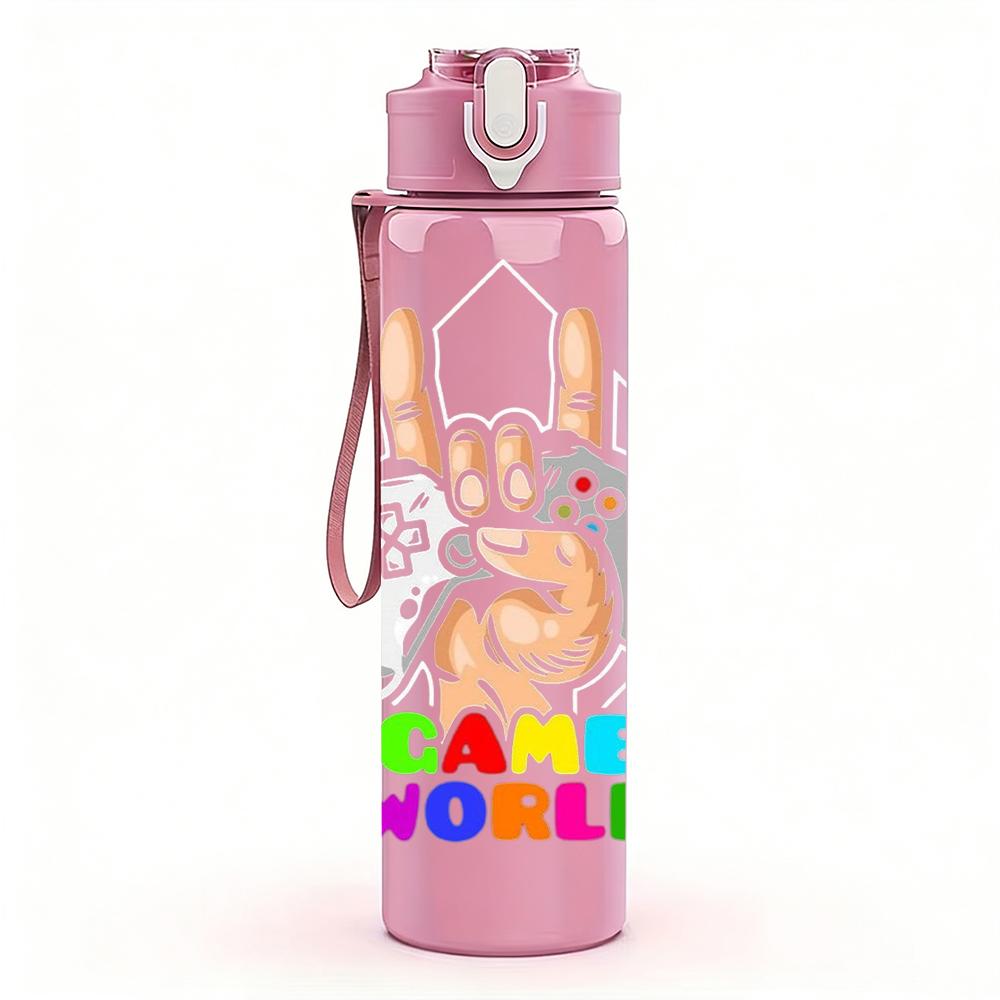 1PC Bunny Hand Game World Color 750ml Color Plastic Sports Water Bottle Leakproof Flip Straw Lid Suitable for Sports Office Home Use
