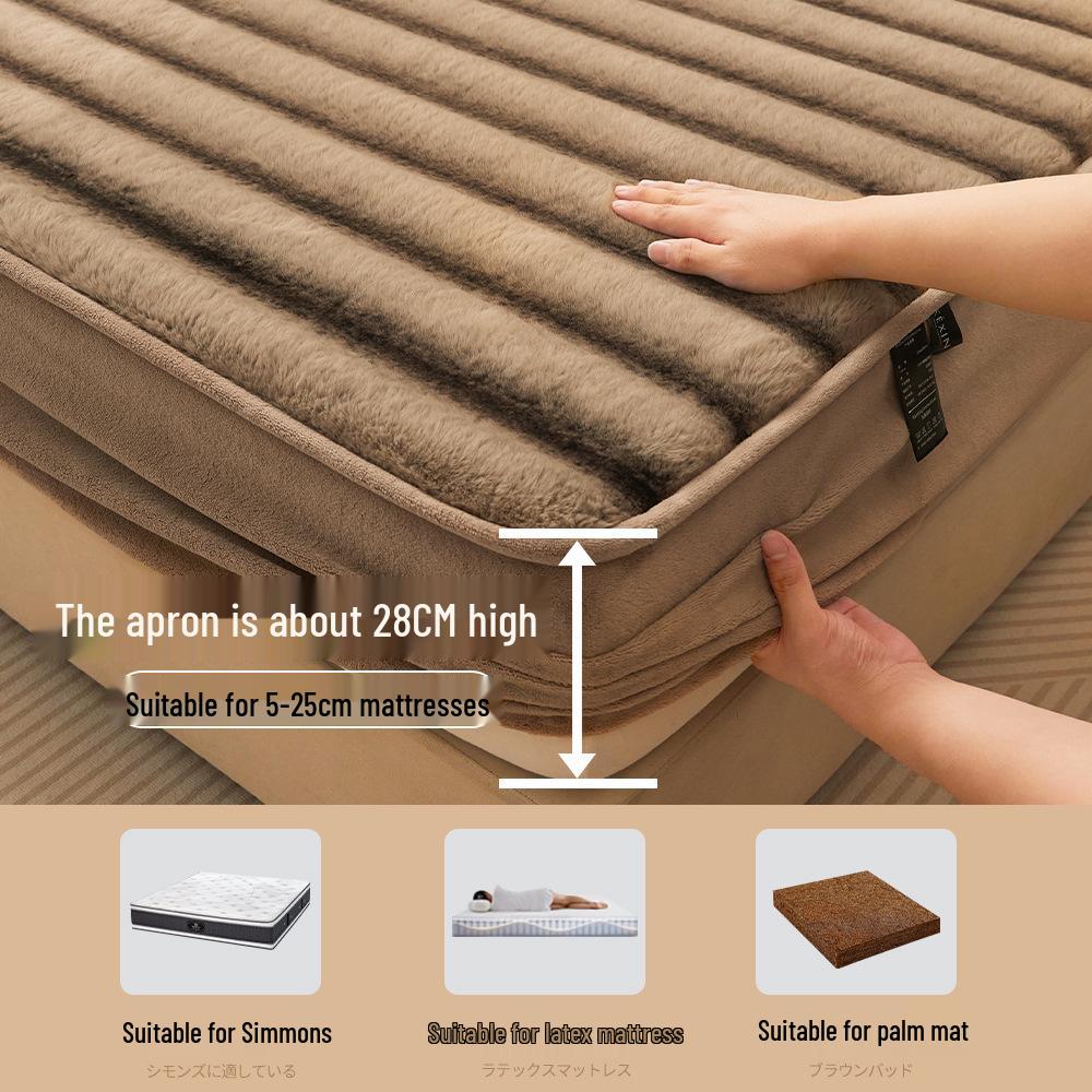 Class A Extra Thick Rabbit Fur Plush Fitted Sheet Set: Milk Velvet Bedspread, Winter Foldable Coral Fleece Mattress Cover