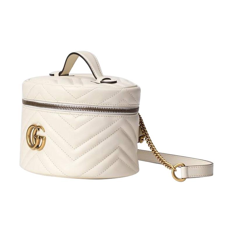 Gucci GG Marmont Matelassé Leather Round Mini Backpack Crossbody Bag In White For Women Daily Use