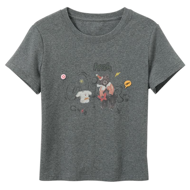 Sancai 2026 Summer Graffiti Bear Cropped T-Shirt S