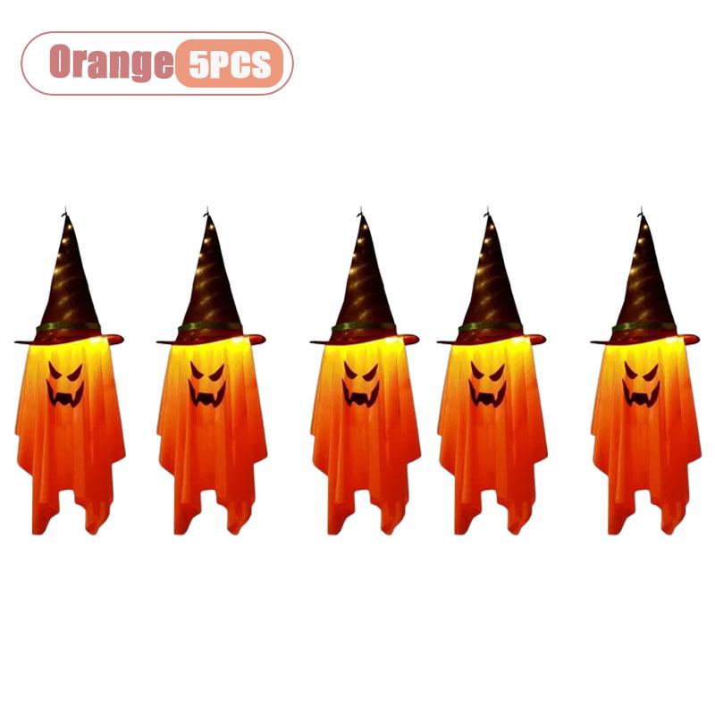 1-5PCS Glowing Pumpkin Wizard Hanging Decoration for Kids Halloween Costume Prop European Window Display Ghost Festival Light