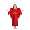 Girls 3 Piece Angel Costume Long Sleeve Gold Trim Gown Feather Hairband Angel Wings Dress Up Performance Outfit