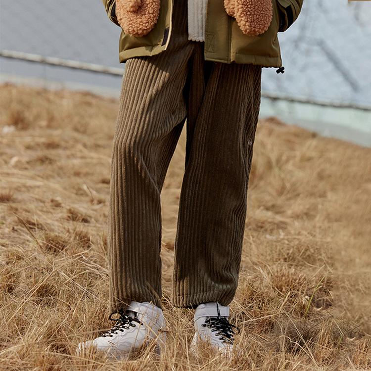 New Era Solid Color Corduroy Mid-Rise Straight Casual Pants Unisex bottoms Olive-Green 13350791
