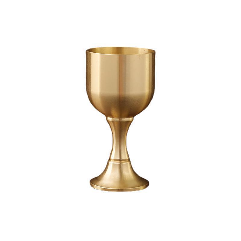 Pure Brass Tall Stem Wine Glass - Copper Cup for Tea Offering, Holy Water, or Decorative Barware Ornament