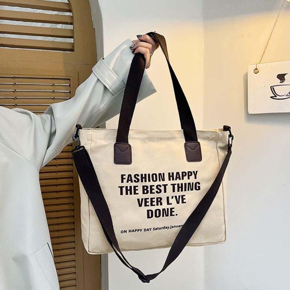 Storage Pouch Letter Canvas Shoulder Bag Large Capacity Casual Women Tote Bag Soft Underarm Bag Versatile Canvas Handbag Travel