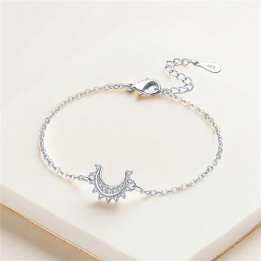 S925 Silver Sparkling Moon Bracelet Chain Link Women Bracelet Jewelry Party Trendy Anniversary Gifts