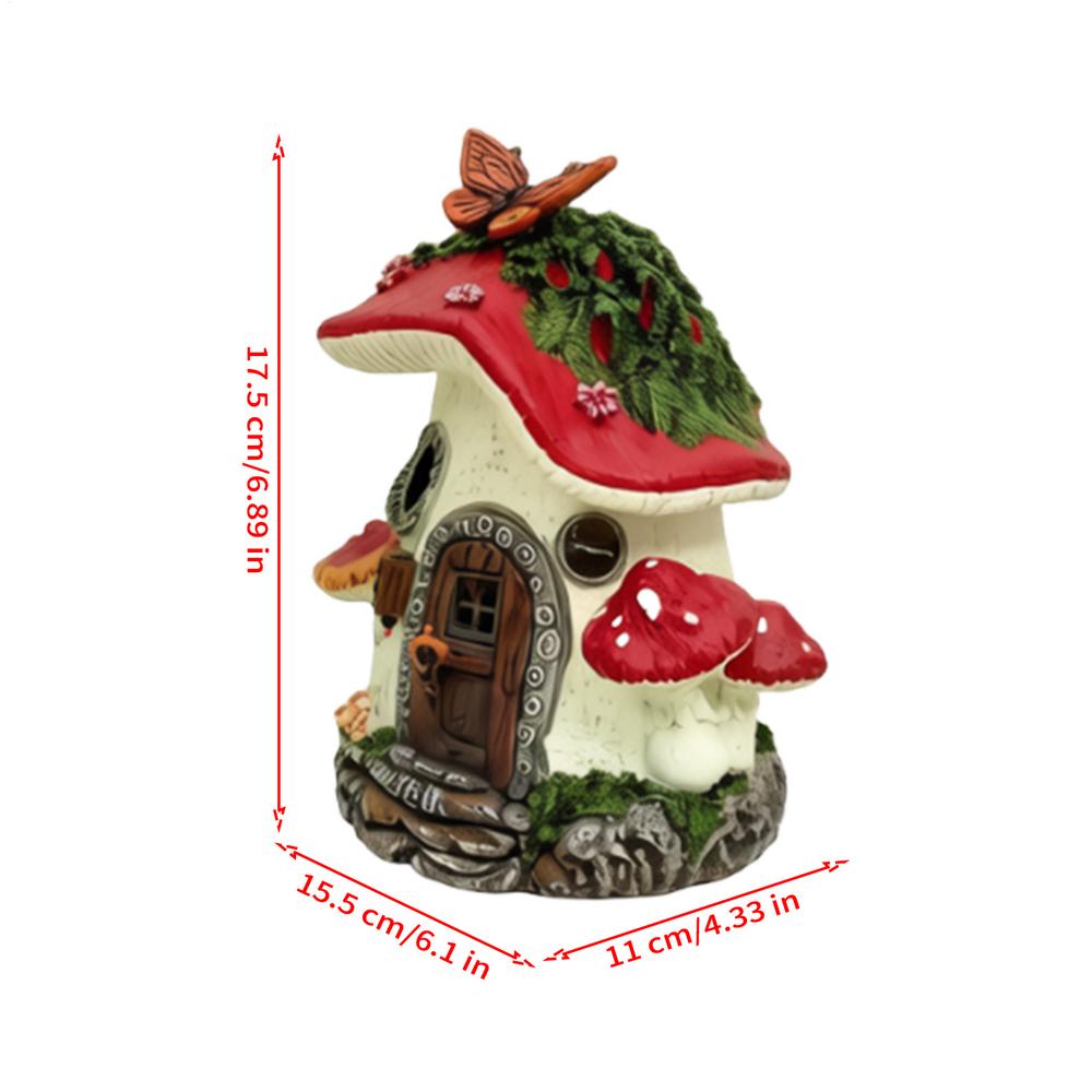Solar-Powered Illuminated Mushroom House Cute Resin Solar Light Fairy Houses mini Landscape Gnome Terrarium House Castle