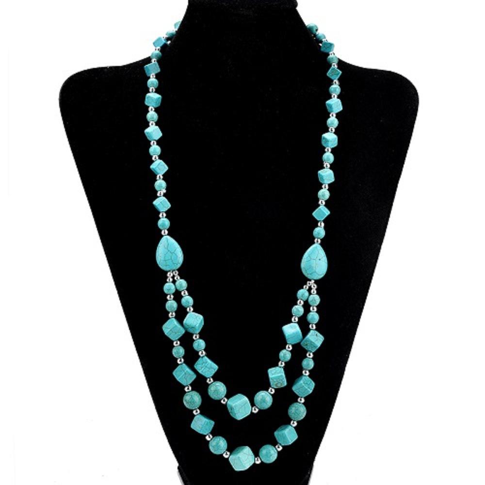 Bohemian Handmade Beaded Necklace Turquoise Necklace Sweater Chain Multilayer Beaded Pendant Vintage Long Necklace Women