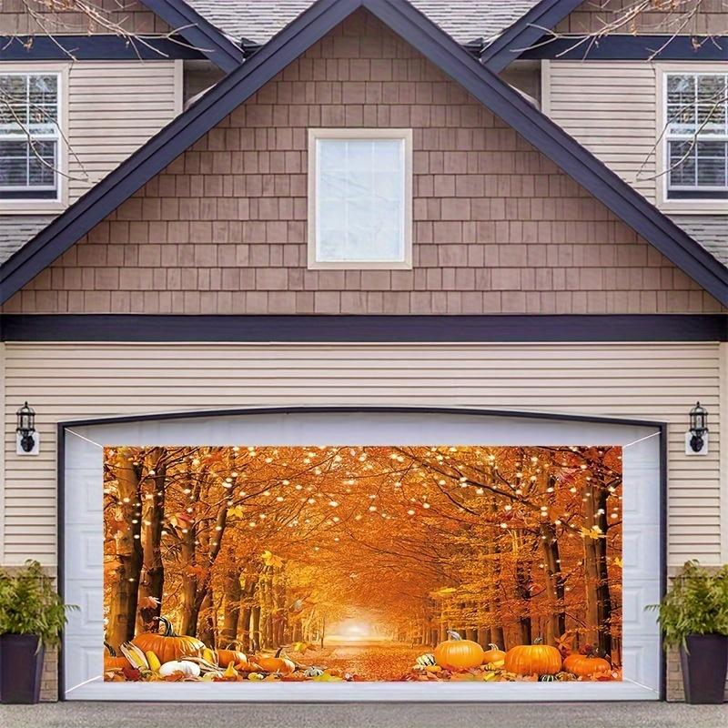 Large Autumn Garage Door Banner - Maple Leaves and Pumpkins  Witch Style Outdoor Decor  Holiday Wall Display
