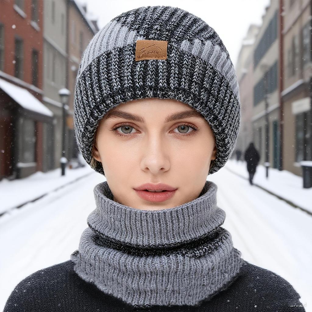 2pcs Winter Thick Ear Muffs, Two-Color Hat And Scarf Set - Suitable for Women'S Outdoor Leisure, Fashionable And Versatile for Cold Protection
