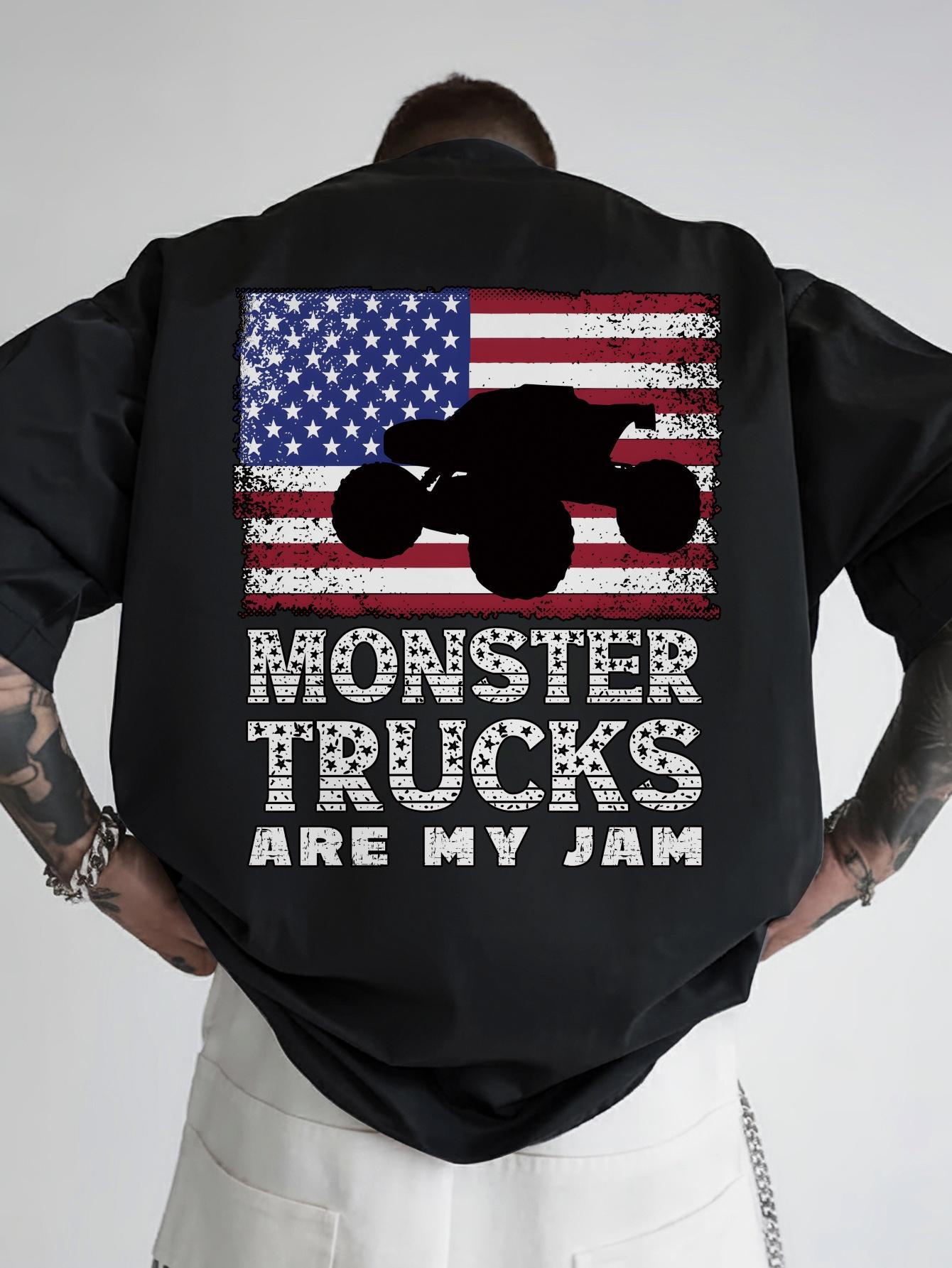 Monster Truck Graphic T-shirt - Patriotic American Flag Design M