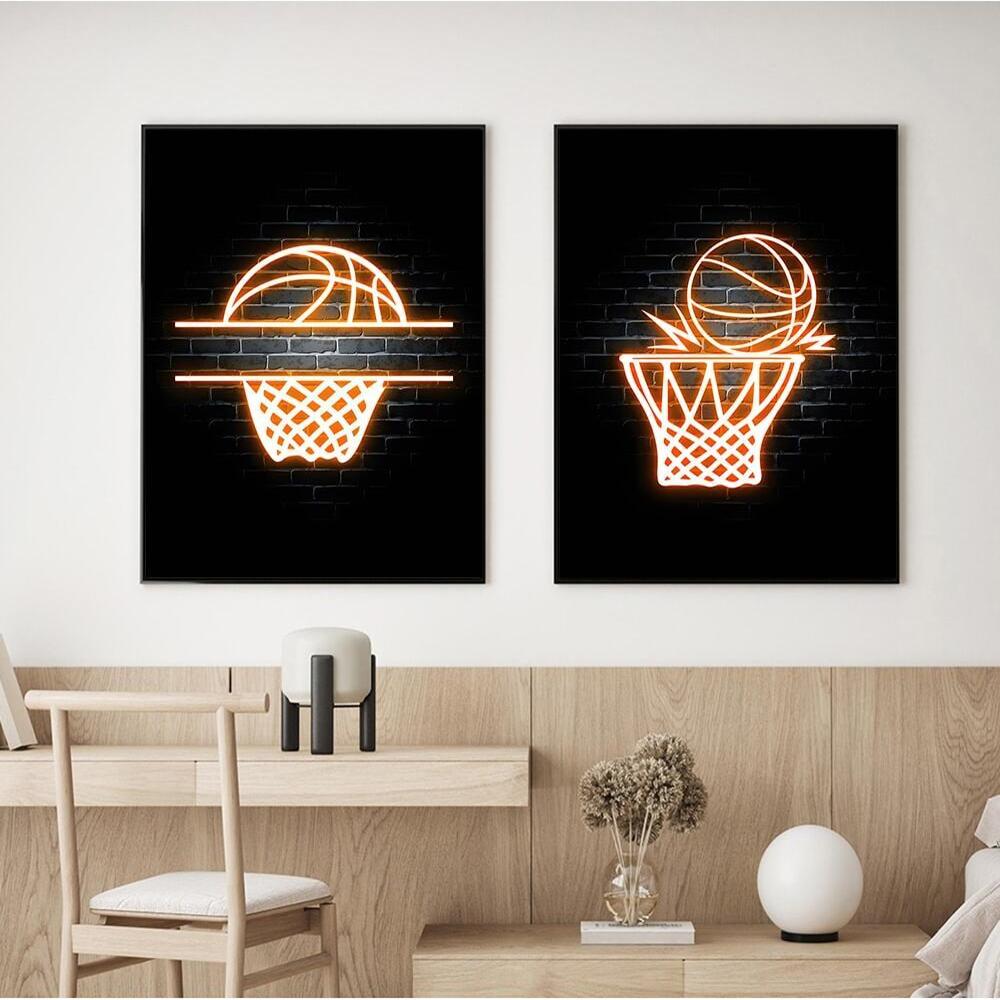 Neon Basketball Wall Posters Canvas Painting Nordic Sports Wall Art Prints Boys Gift Teenagers Bedroom Gym Decor No Frame