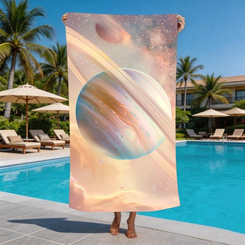 Dreamy Pink Cloud Saturn Planet Beach Towel Quick Dry Sand Free Space Galaxy Towel for Swimming Pool Beach Travel Yoga