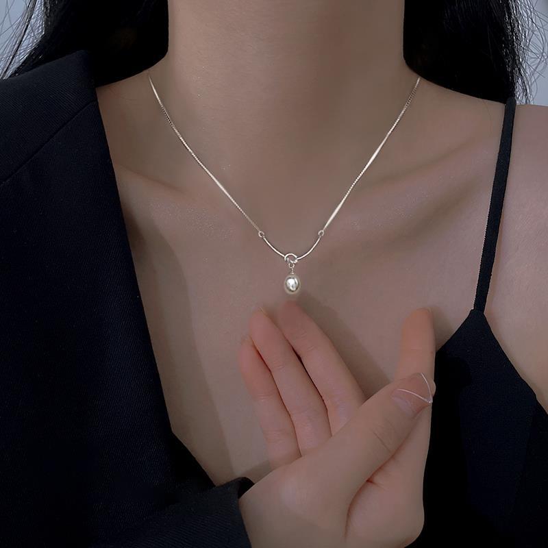 PONYKISS Real Sterling Silver Pearl Knot Choker Necklace for Fashion Women Classic Fine Minimalist Accessories