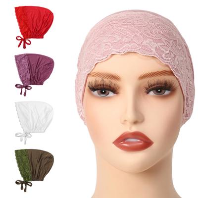 Bonnet Turban en Dentelle pour Femmes Écharpe de Tête Extensible Wrap Chapeau de Sommeil Bonnet de Chimio Élastique Bonnet Slouchy à Cordon de Serrage pour Activités Extérieures Automne Hiver