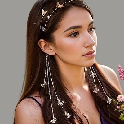 Neues Perlen-Diamant-Schmetterlings-Fransen-Stirnband Designgefühl handgefertigtes Legierungs-Stirnband Sensens überlegenes Gefühl Kopfschmuck