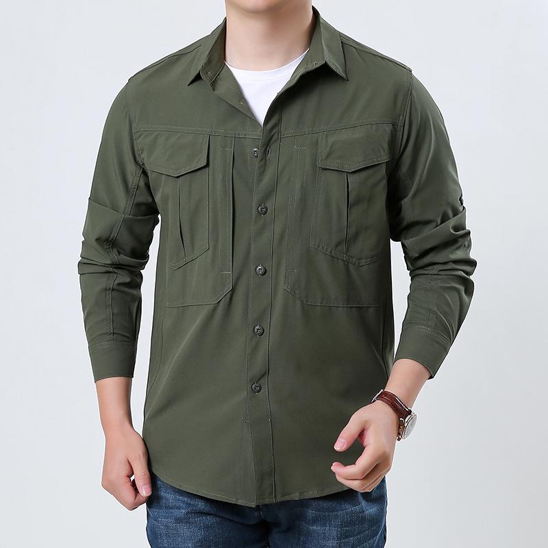 

Men s Loose-Fit Quick-Dry Long-Sleeve Outdoor Shirt - Breathable Military Workwear Style L армия зеленый