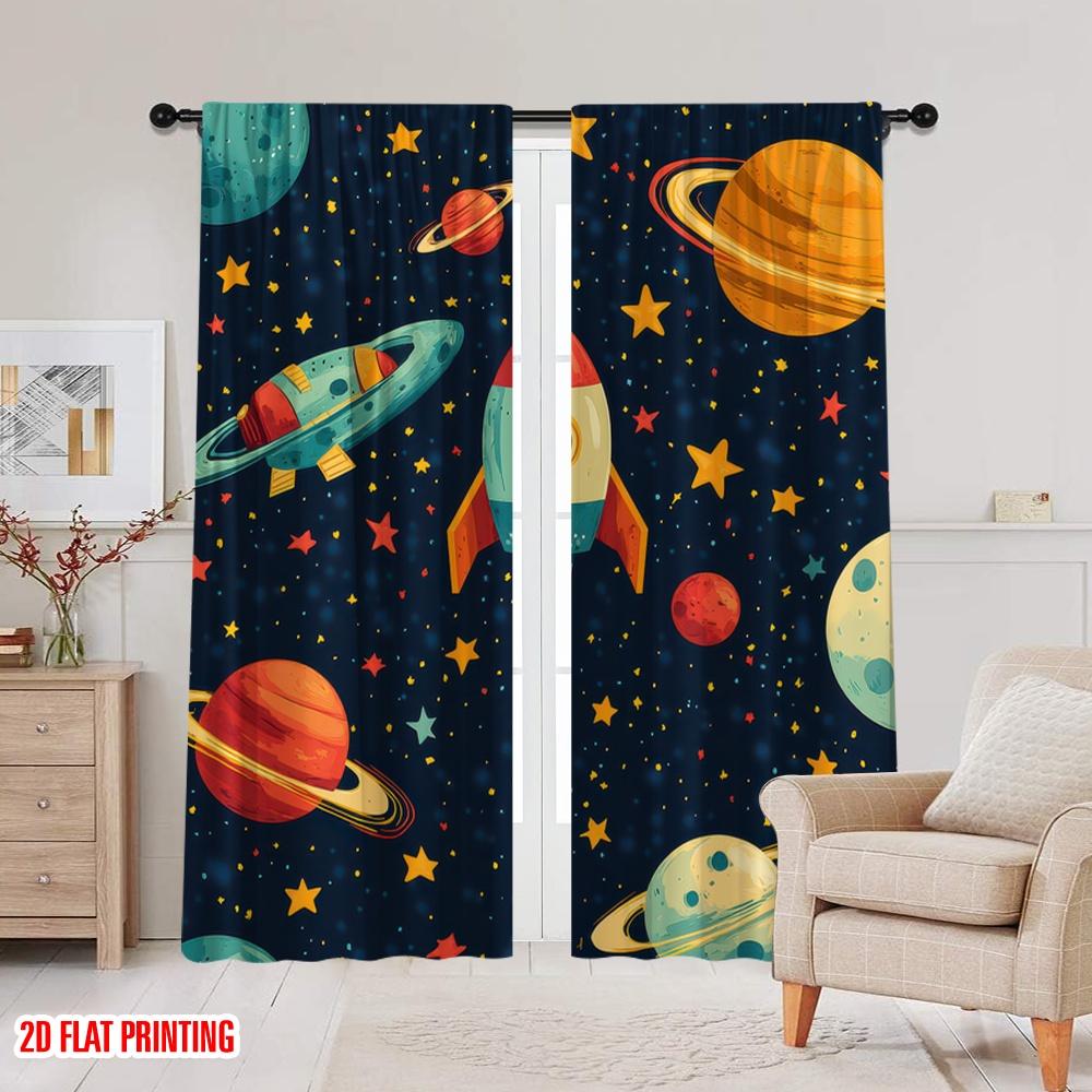 2D flat printing 2pcs Window Curtains Cubes Curtains - Girls Kids Rainbow Versatile Polyester,Without Electricity Birthday Party