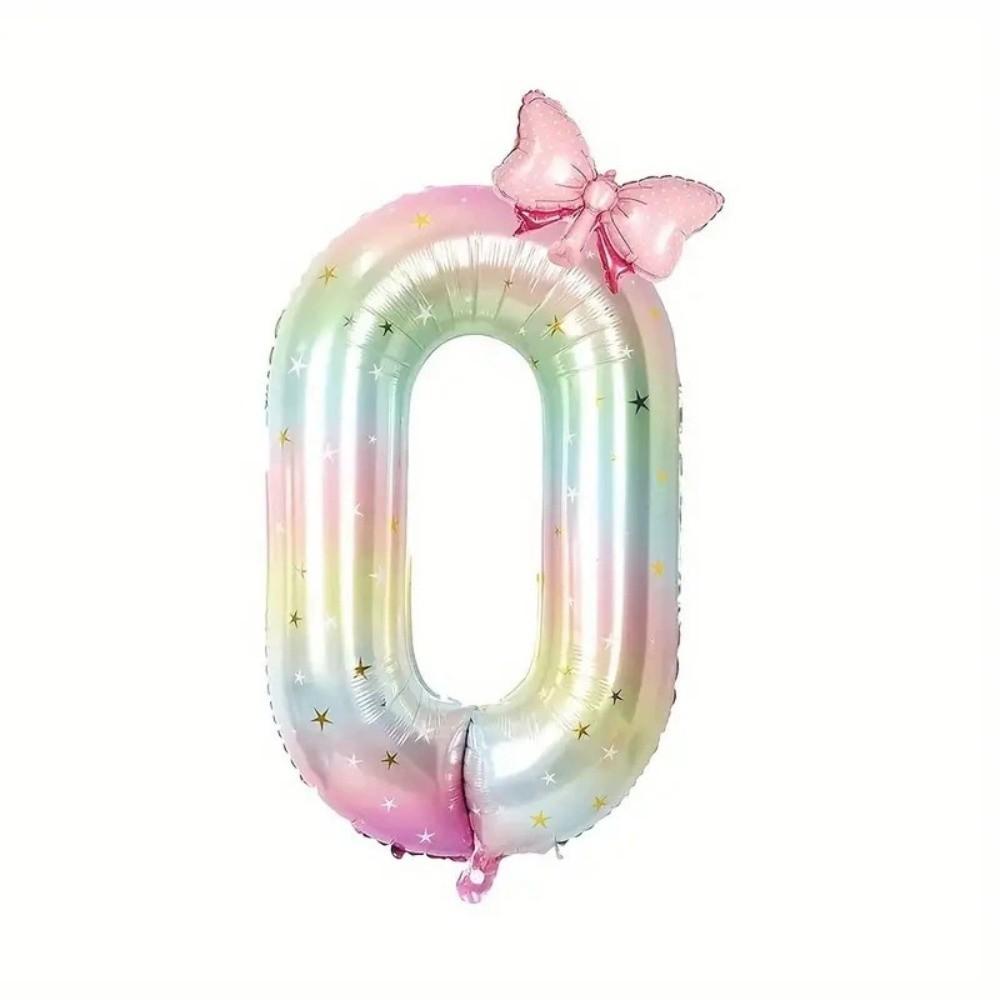 New 40Inch Birthday Number Ballons Colorful Gradient 0-9 Digit Pink Bownot Balloons Foil Helium Balloon Birthday Decorations