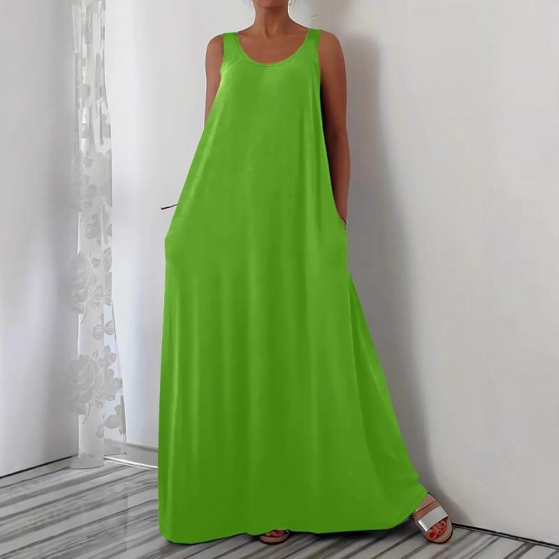 

Женское летнее платье однотонное большого размера пляжное длинное платье повседневное с боковым карманом платье без рукавов 5XL флуоресцентный зеленый