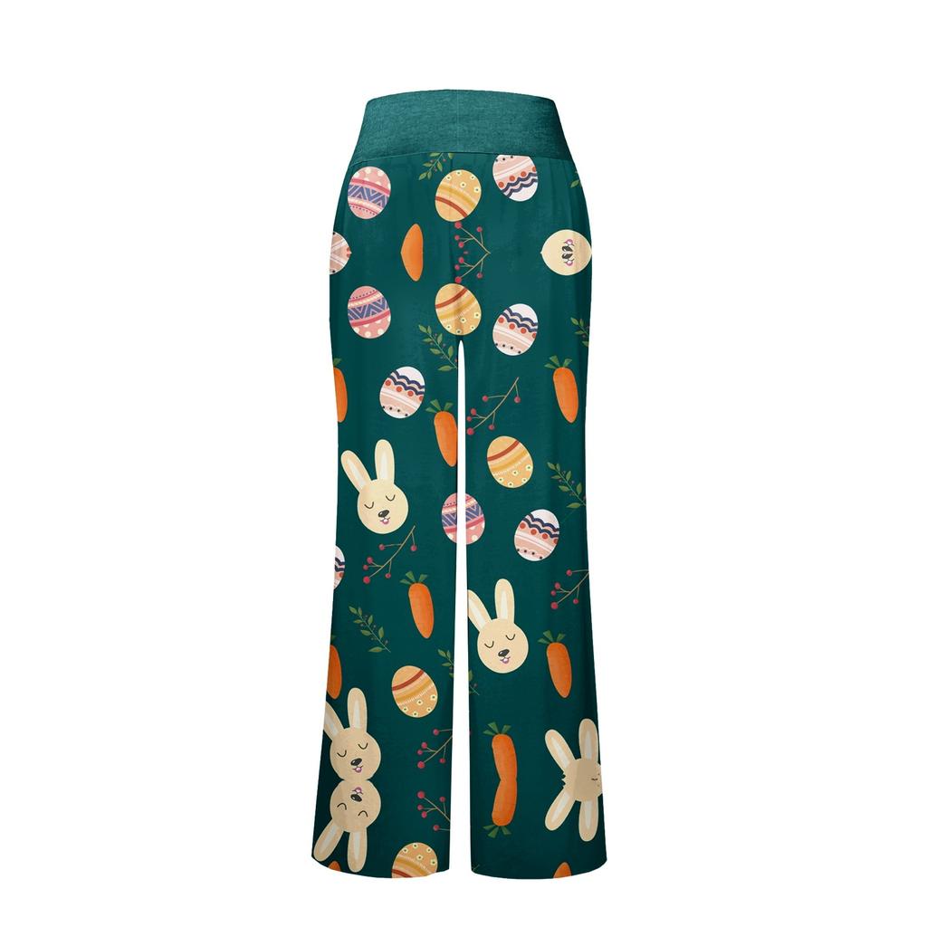 Bequeme Pyjamahose für Damen mit Oster-Print, kleinen Taschen, Kordelzug und weitem Bein