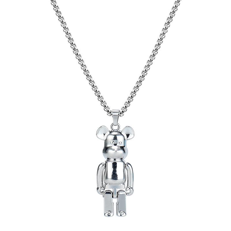 Trendy Hip Hop Titanium Steel Bear Pendant Necklace for Men
