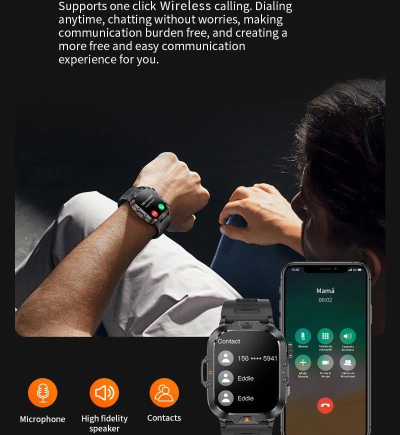 2025 Nieuwe 2.01-inch HD Scherm Heren Smartwatch met Zaklamp Buitensporten Heren Horloge IP68 Waterdicht Gezondheidsmonitor Oproep Smartwatch