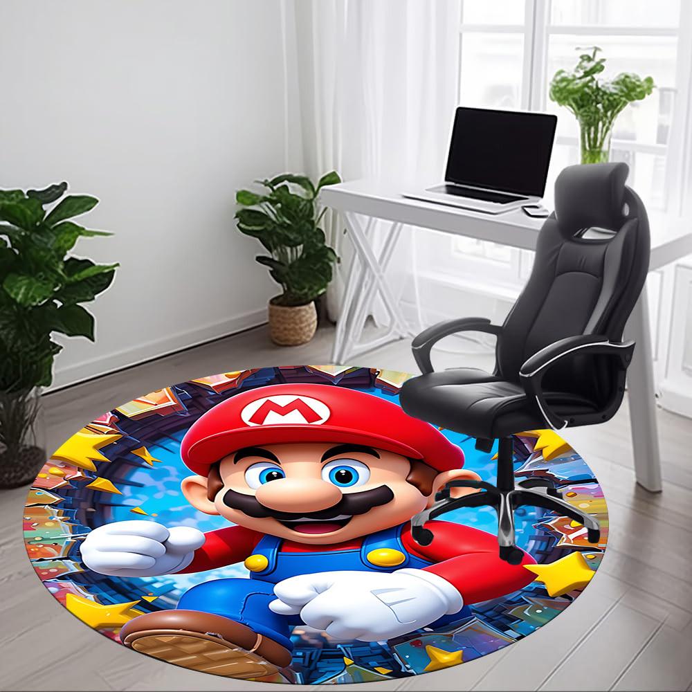 1 szt. Okrągły dywanik biurowy Mario Adventure, pod krzesła biurowe, do sypialni, salonu, wystrój domu a1022259