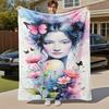 1 Stück Schmetterlingsblumen Outdoor Flanelldecke Weich Warm Ganzjahresdecke für Sofa Bett Auto Camping Büro, Gemütliche Geschenkidee1189S
