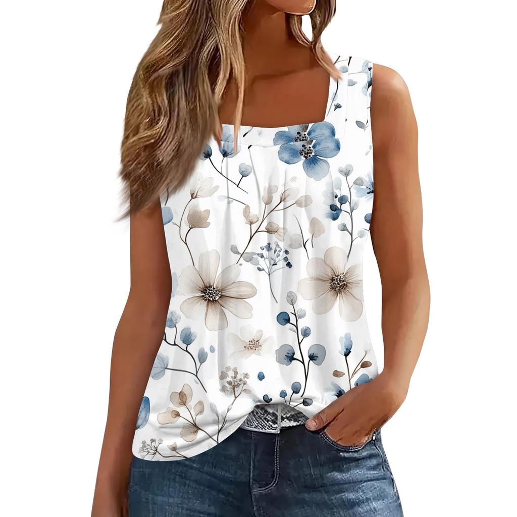 Dámské triko s potiskem vesty bez rukávů se čtvercovým čtvercovým límcem