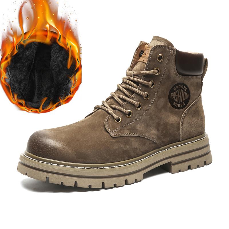 Fashion Men's Retro Boots British Style Work Shoes Autumn Winter Thick Bottom High Top Non Slip Warm Casual Leather Motorcycle Boots