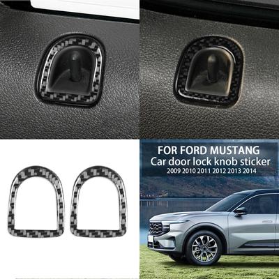För Ford Mustang 2009-2014 Bildekoration Dörrlåspinne Knopp Klistermärke Dekal Kolfiber Interiör Trimskydd Mustang Tillbehör