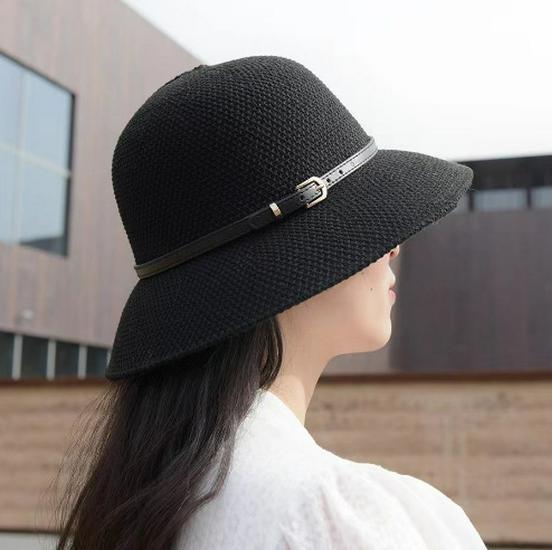 Stylish Women's Bucket Hat with Leather Buckle - Sun Protection for Spring and Summer