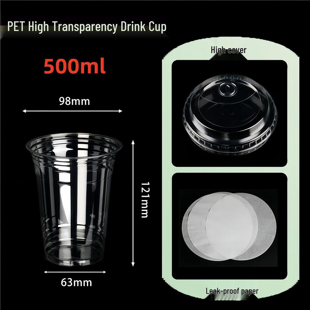 PET Disposable Milk Tea Cup with Lid & Straw - 98mm Caliber, Thickened Plastic for Fruit Tea or Coffee Takeaway