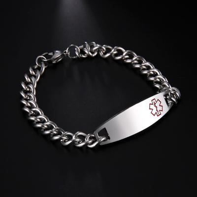 Pulseras de identificación médica de acero inoxidable Pulseras médicas gruesas Pulsera con etiqueta médica