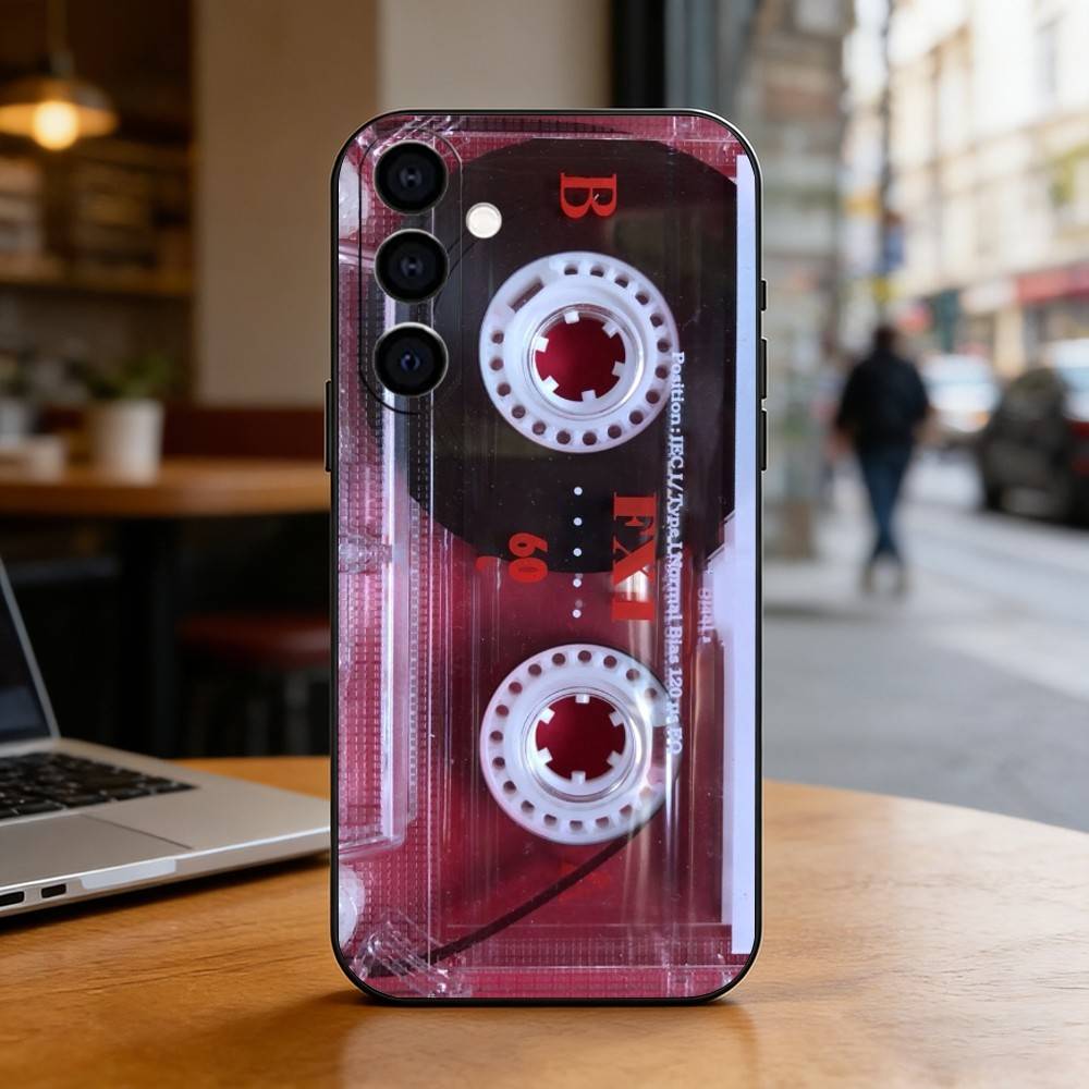 Retro Cassette Pattern Plating Phone Case For Samsung Galaxy A73,A72,A71,A70,A53,A52,A51,Others Soft Black Cover