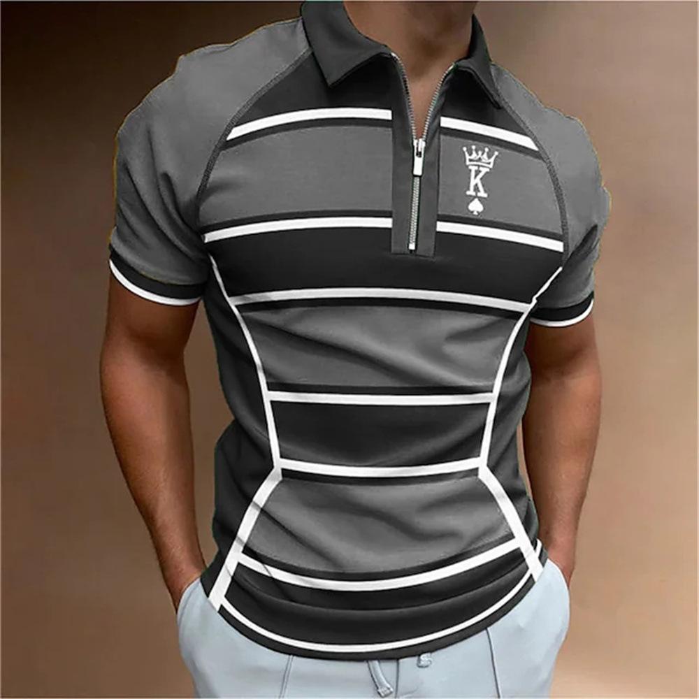 Modern Short-sleeve Zip-up Polo Shirt, Stylish Geometric Design for Casual Wear.