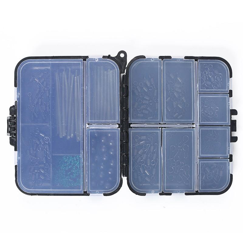 300pcs Carp Fishing Accessory Kit With Black Q-Style Swivel Long Arm Snap Bead Stopper Soft Tip Tube