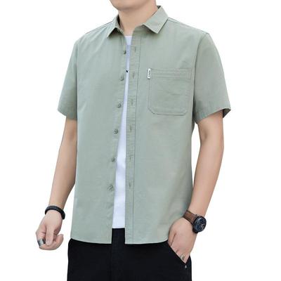 Summer Men's Short Sleeved Shirt Casual Solid Color Thin Washed Shirt