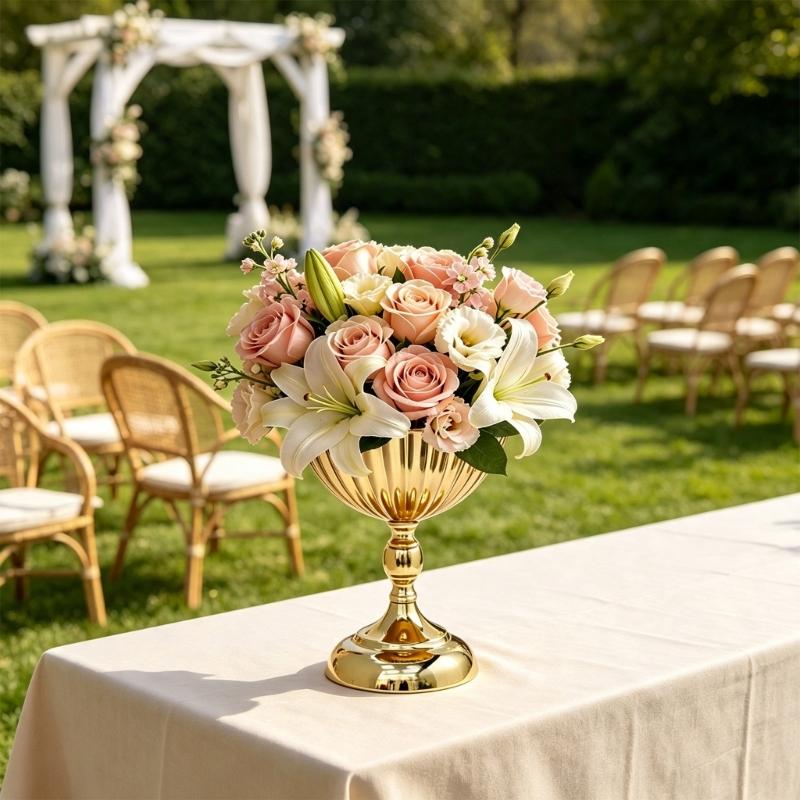 Wedding Table Flower Urn Vase, Metal Pedestal Design Compote Bowl Vase for Freshing Flowers, Artificial Flower, Dried Arrangements, Decorative Branch