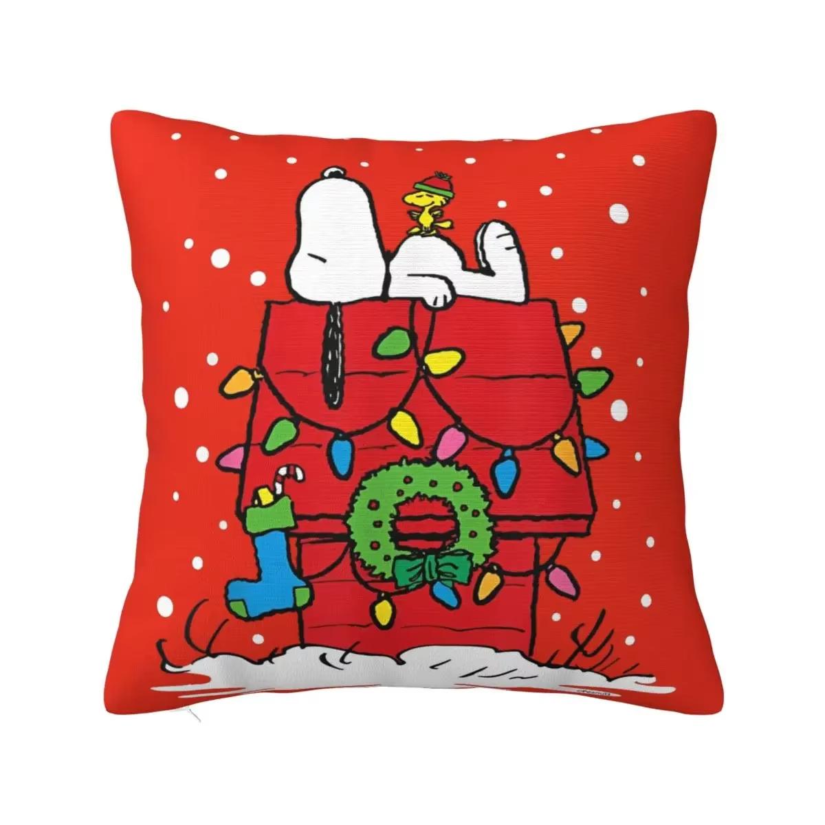 

2025 Рождественская наволочка Снупи Вудсток Украшение для дома Двусторонняя печать Квадратная подушка Наволочка для гостиной Подарок 18x18Inch