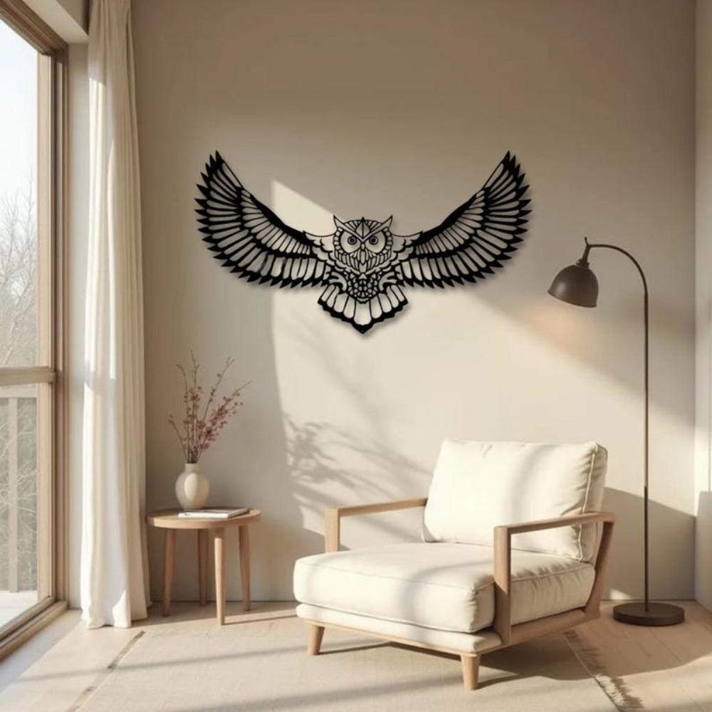 Modern Geometric Owl Metal Wall Art, Minimalist Home Decor, Handmade Iron Sculpture for Living Room