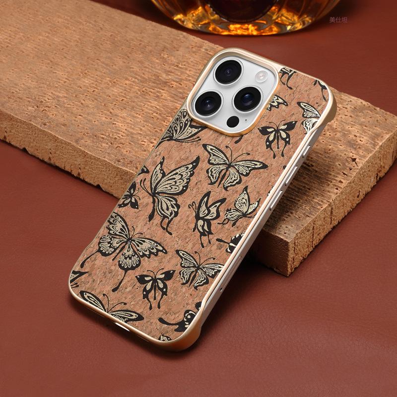 Suitable for Apple 16promax Phone Case, Frameless Fashion, IPhone15 Anti-drop 14 Cork Light Luxury Electroplated Case
