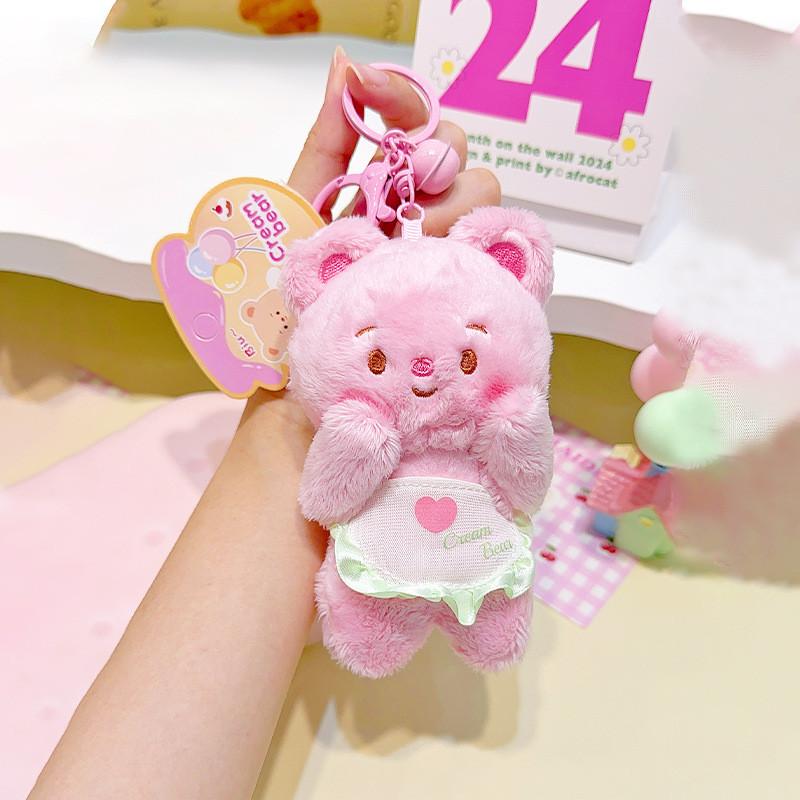 Jinnew Original Cream Bear Holding Face Wearing Apron Plush Pendant Keychain