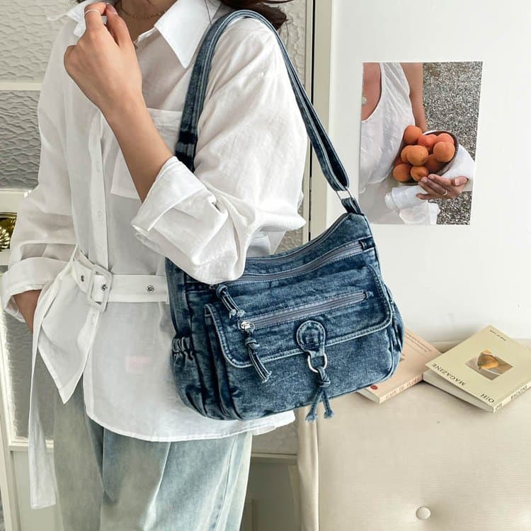 Retro Denim Tote Bag Women's Casual Shoulder Bag
