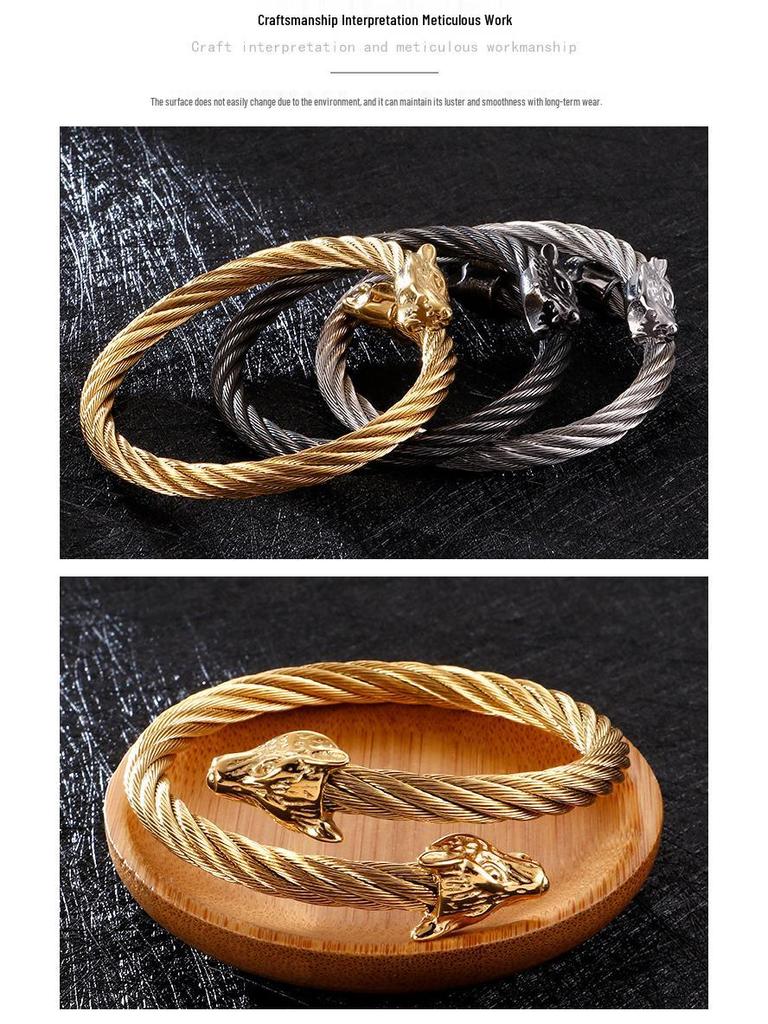 Kalen Men's Wolf Head Stainless Steel Bracelet