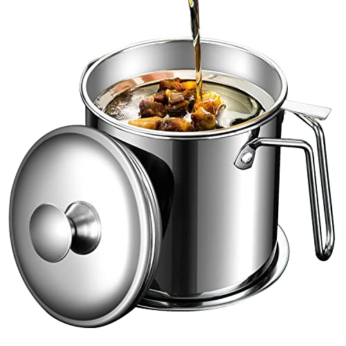 

LEEKEY Oil Pot, 1.7L Stainless Steel Oil Strainer, Filters Residue, Frying Oil, Tempura Oil, Filter Cartridge, Oil Treatment, Kitchen Supplies