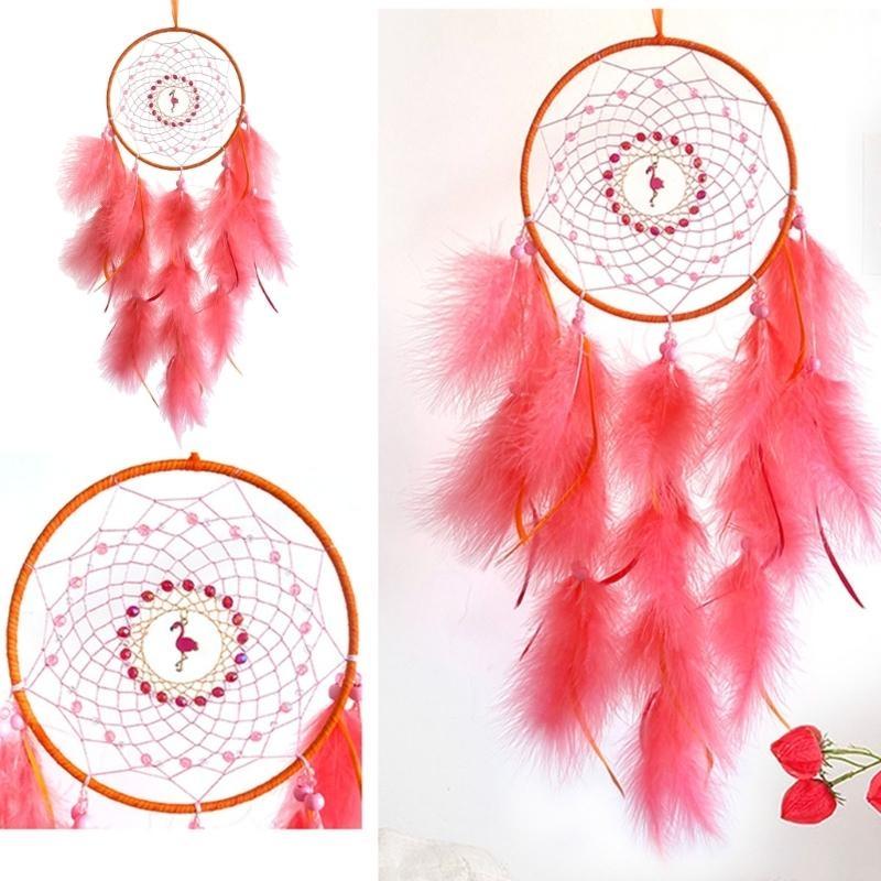 Handgefertigte Traumfänger mit gefiedertem Flamingo-Anhänger für Romantiker Wanddekorationen